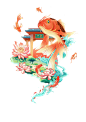 手绘国潮风鲤鱼跃龙门(1280x1809)
