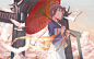 Anime 2000x1250 Luo Tianyi anime girls hanfu umbrella Vocaloid China birds anime blue eyes