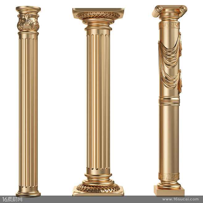 三款欧式复古金色罗马柱子高清图片
