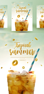 果汁饮料 可乐 冰块 清新背景 夏日主题海报PSD_平面设计_海报