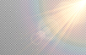Vector golden light with glare. Sun, sun rays, dawn, glare from the sun png. Gold flare png, glare from flare png. 