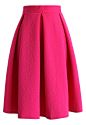 Reminisce From Rose Embossed Midi Skirt in Hot Pink - Retro, Indie and Unique Fashion