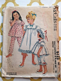 1961 McCalls Sewing Pattern 6123 Girls Pajamas Nightgown & Nightcap Size 6 cut-girls nightgown patte