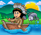 船,印第安人,束发带,桨,美洲土著居民,绘画插图,水,艺术,水平画幅,夏天