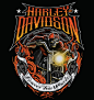 Harley Davidson 骷髅与纸牌 潮流插画欣赏 矢量插画 潮流插画 潮流 汽车 哈雷 logo CG 