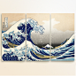 日式田园风格卧室地中海装饰画壁画仿真无框画油画 三连画 浮世绘-淘宝网