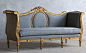 Vintage 1920's Louis XVI French Style Shabby Gilt Daybed Sofa Blue-antique, rolled, arm, floral, classic,burlap,romance, glamour, gold,furniture, couch,couch,livingroom,upholstered,romantic,elegant,paint,: 