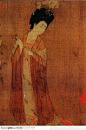中国国画之人物-拿花穗低头的唐朝美女