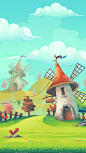 Cartoon Landscape with a Windmill - Landscapes Nature