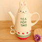 创意可爱 兔子茶壶套装 茶具套杯 一壶二杯整套出 陶瓷茶壶 zakka的图片
