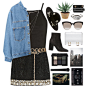 A fashion look from August 2016 featuring high neck shirts, denim coat and sequin skirt. Browse and shop related looks.