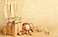 金色圣诞节彩球、礼物、素材 (1920×1200)