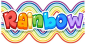 Rainbow word logo on rainbow wave background Free Vector