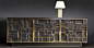 PHOENIX COLLECTION : Phoenix Sideboard Polished bronze is framing different sections of ceramic crystallized cubes which are emerging from the sideboard’s doors at four height's levels. Each front panel is bronze framed. Height : 810 mm Width : 2030 mm De