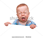 The crying boy, on  white background, with empty place for your text - stock photo