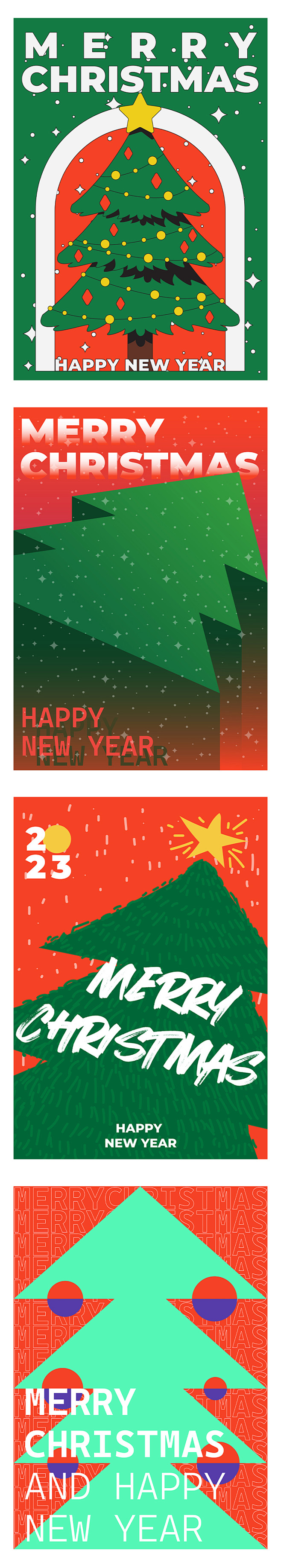 圣诞节几何矢量平面海报2023新年素材抽...
