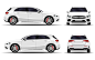 Realistic car. hatchback. front view, side view, back view.