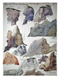 Vintage watercolor study of rock mounds. ca 1940-1970.: 