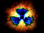 Radiation hazard sign. Computer artwork of an exploding symbol for radiation.