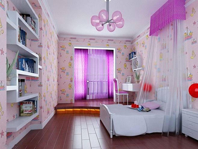 女孩温馨卧室壁纸装修效果图片