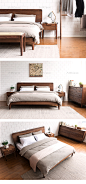 北欧日式黑胡桃木实木床双人床1.5米简约1.8米原木床卧室家具-淘宝网