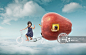 Digital Composite Image Of Siblings Riding Apple Bicycle Cart Over Clouds详情 - 创意图片 - 视觉中国 VCG.COM