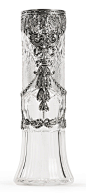  A SILVER-MOUNTED CUT GLASS VASE, MOSCOW, 1908-1917 of circular section on spreading foot, the glass cut with a pattern of stars and diamonds, the silver mount with swags, ribbons, and wreathes suspended from scrolls and shells, struck with Cyrillic initi