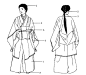 女官袿袴通常服
1.垂髪 
2.丈长 
3.黒元结 
4.袿
5.雪洞扇 
6.小袖 
7.袴
8.履 