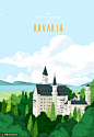 巴伐利亚城堡世界旅游地标风景建筑插画 风光建筑 名胜古迹
