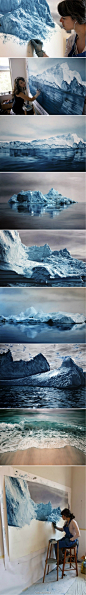 鲁克林的艺术家Zaria Forman来说，创作这一主题的作品无非是回忆自己年少时在格陵兰岛的经历。立体逼真的创作，让人瞬间被吸引。