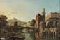 欧洲城市河流桥梁油画