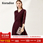 双11预售Koradior/珂莱蒂尔2018秋装新款红色蕾丝修身法式连衣裙