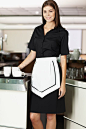 Simon Jersey white short apron with black contrast trim £7.19 // Housekeeping apron, waitress apron, host uniform, hospitality uniform, tea apron, traditional waitress uniform. Perfect for waitresses, hostesses, front of house staff, catering, retail, caf