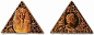 埃及金字塔, 马恩岛
世界上首枚金字塔形状的硬币，是由马恩岛的居民铸造的。(译者注：马恩岛是英格兰与爱尔兰间的海上岛屿，是英 国的皇家属地。)硬币表面镀铜，代表了图坦卡蒙的死亡面具，以及一系列复杂的象形文字。与穿着华丽的法老比较起来，莉兹皇后穿得异常单bo。