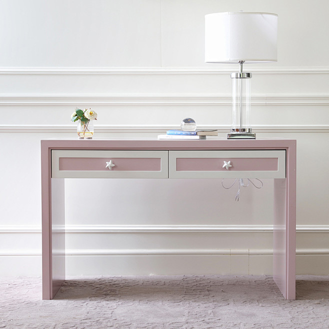 现代美式粉紫色梳妆台设计师儿童书桌样板房...