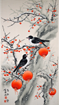 中式国画花鸟画装饰画插画图片