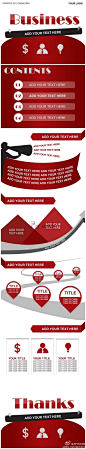 红白黑经典商务配色的一款大气、醒目通用PPT模板。