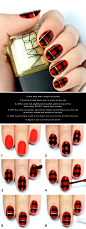 #美甲# #彩妆# #教程# 关注shabalaka Black and Red Plaid Print Nail Tutorial - 15 Christmas-Inspired DIY Nail Art Tutorials | GleamItUp