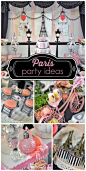 A lovely pink, black and white Paris themed girl birthday party with macarons and an amazing backdrop! See more party ideas at CatchMyParty.com!