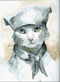 采至Lynn的花瓣画板 插画们。忧郁的猫面包师，猫们不吃面包。#动物水彩01#