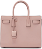 Saint Laurent - Pink Baby Sac De Jour Tote : Structured brushed leather tote in 'pale blush' pink. Twin rolled carry handles at top. Covered padlock on detachable lanyard at handle base. Detachable and adjustable shoulder strap with lanyard clasp fastenin