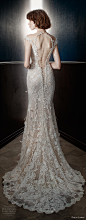 galia lahav spring 2018 bridal long bishop sleeves deep plunging v neck full embellishment elegant fit and flare wedding dress keyhole back sweep train (lia) bv