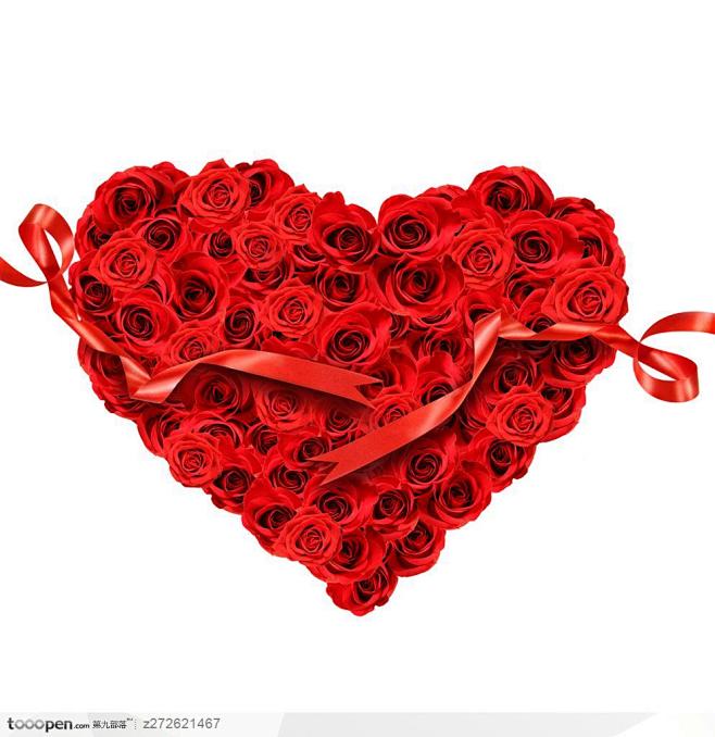 浪漫情人节玫瑰心形花束高清素材，缠绕的红...