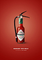 Tabasco graphic. The sauce looks like an extinguisher to showcase how hot the sauce is.: 