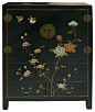 Chinese Black Veneer Leather Flower Side Table Cabinet asian-side-tables-and-end-tables