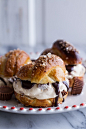 Caramel Peanut Butter Cup Soft Pretzel Ice Cream Sammies with Hot Fudge