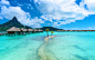 General 1400x875 nature landscape Bora Bora resorts island tropical sea beach palm trees clouds mountain turquoise water bungalow summer Vacations
