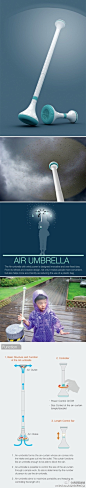 你相信吗？一款概念的空气伞设计，用吹出的空气层作为你和雨点之间的阻碍，而且你还可以控制雨伞的面积和大小