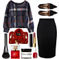 A fashion look from January 2016 featuring shirts & tops, black pencil skirt and red handbags. Browse and shop related looks.