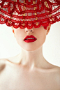 Red - Fashion Photography - Red Lips - Red Lace - Portrait - Close-up - Pose Idea / Inspiration